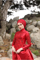Nadide Cape Evening Dress Red