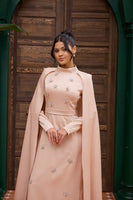 Stoned Cape Evening Dress Powder
